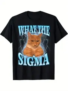 [100% Cotton] graphic tees ERM, What The Sigma" Meme Cat Graphic T-Shirt - Soft Cotton Blend, Short Sleeve