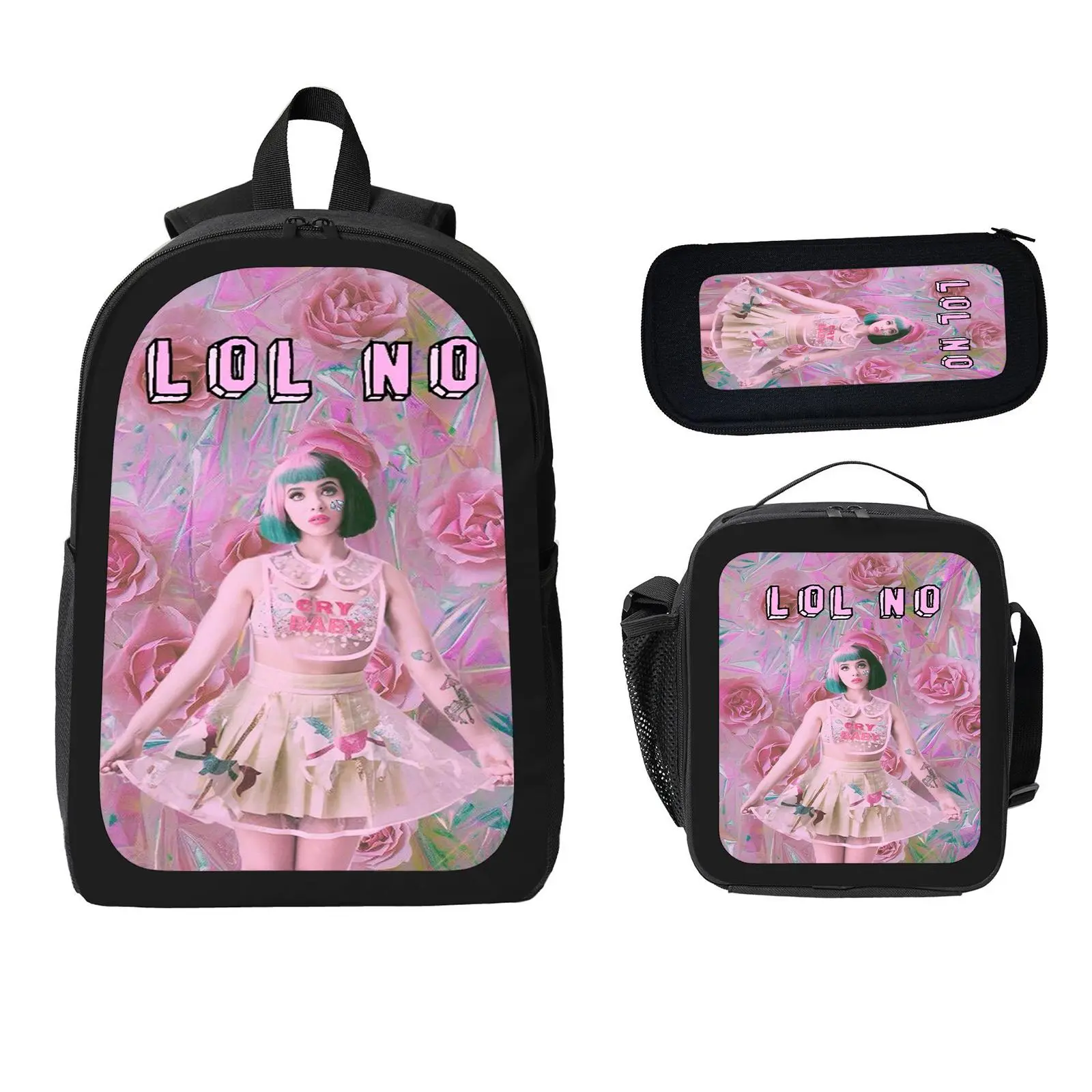 melanie martinez  3 Pcs School Backpack Set for Boys Girls Kids, Large Capacity Bookbag with Insulated Lunch Bag Pencil Case, Water Resistant Travel Daypack for Elementary Middle School a-28, Large Space, School Look