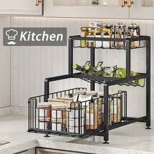 3-Tier Pull Out Under Sink Organizer - Sliding Basket Drawer for Bathroom/Kitchen, Spice Rack & Pantry Storage