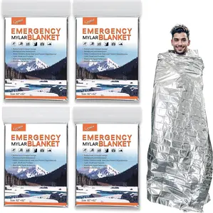 4 Pack -Large 82” x 62” Survival Emergency Mylar Thermal Blankets, Thermal Survival Blanket Perfect for Camping, Hiking, Body Insulation, Outdoors, Car Survival Kit, Bug Out Bag