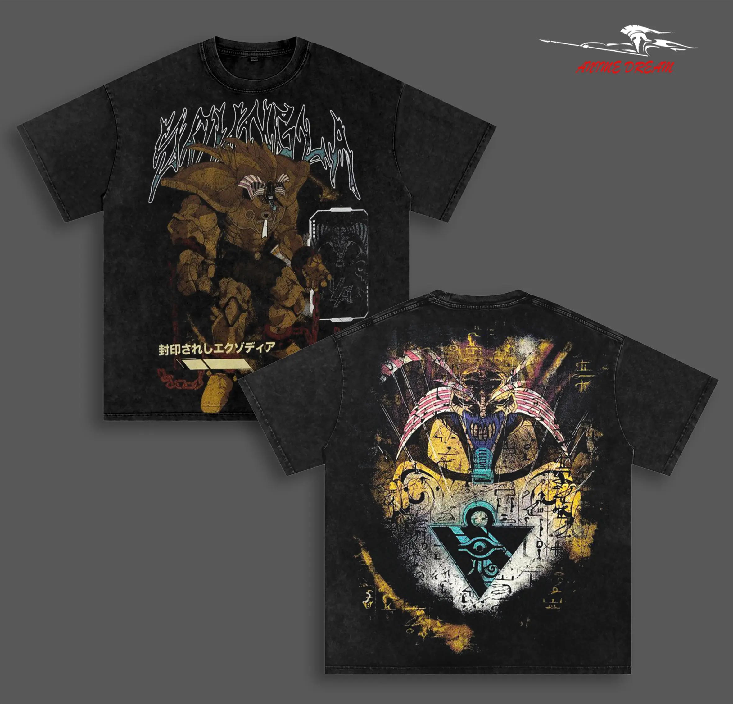 Exodia Washed – Yugioh Vintage Washed Heavy Cotton Oversized Anime Manga T-Shirt Double Printed Retro Unisex Streetwear Graphic Top