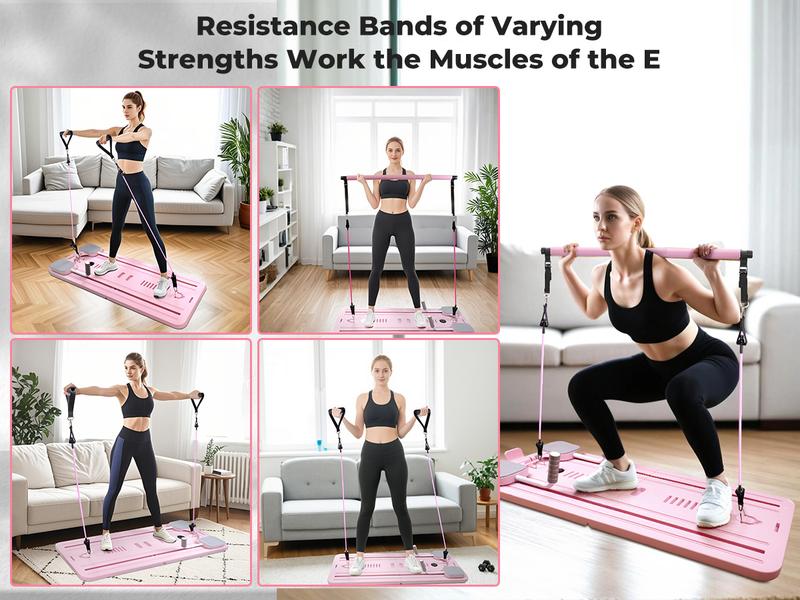 homimanor Pilates Reformer Machine, Multifunctional Abdominal Board with Pilates Bar and Resistance Bands Kit for Core & Full Body Training, Portable Pilates Board Equipment for Home Workout