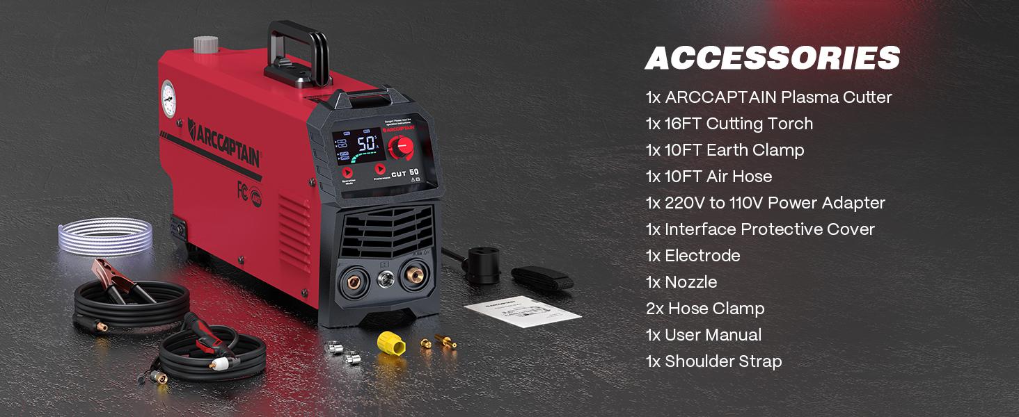 ARCCAPTAIN Plasma Cutter, [Large LED Display] 50Amps Cutter Machine with 110/220V Dual Voltage DC Inverter IGBT 1/2 Inch Clean Cut Post Flow and 2T/4T, for Beginners DIY, Fabricator