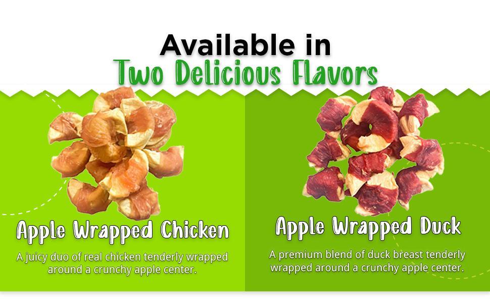 Hubert Gourmet Chicken & Duck Wrapped Apple Bites, Low Ingredient Healthy Dog Treats, High Protein Puppy Snacks