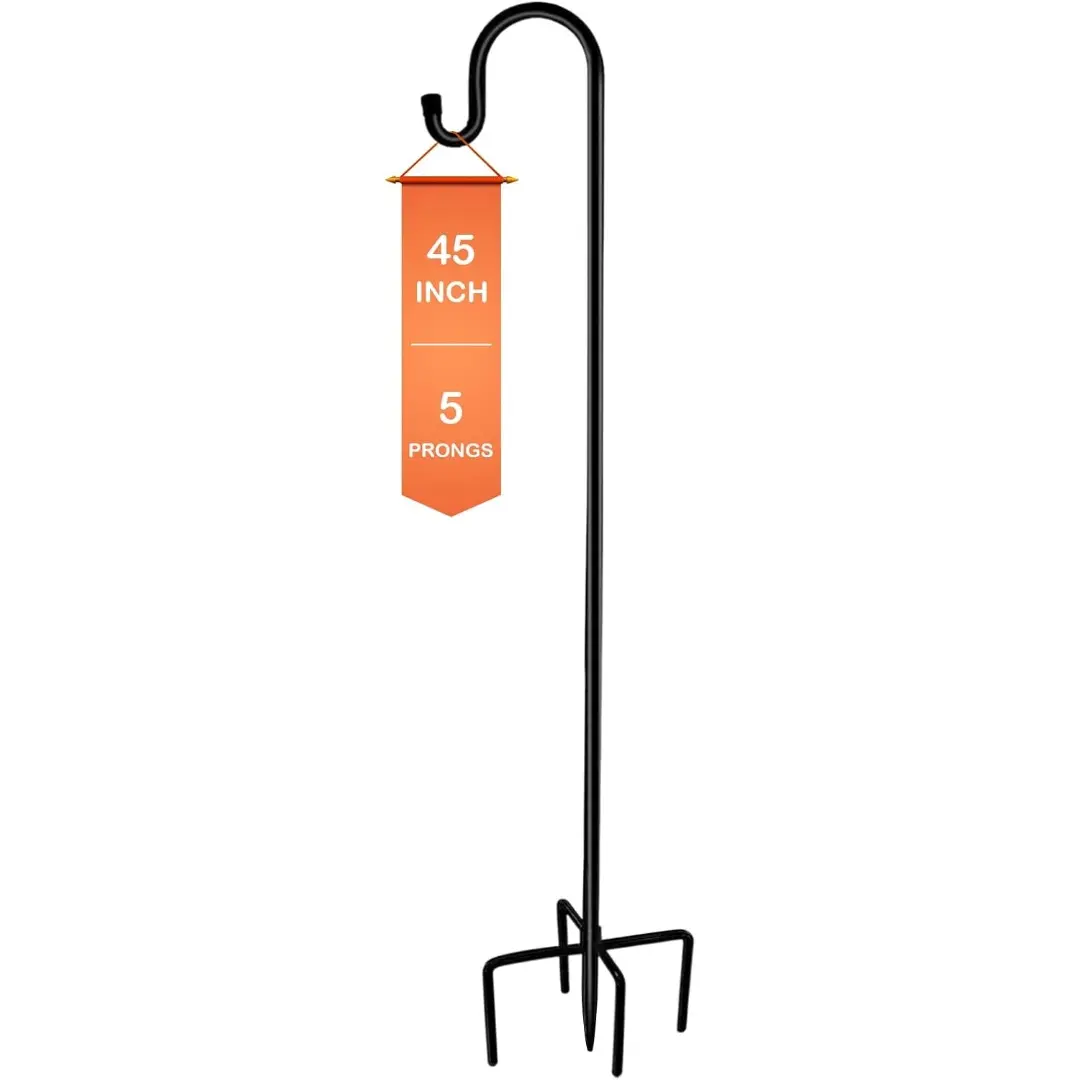XDW-GIFTS Heavy-Duty Solid Shepherd Hook, 45in Thick Steel Garden Hanging Pole with Stable 5-Prong Hold, Rustproof Easy-to-Install Hanger That Supports Feeder, Thick Steel Resists Daily Wear, Great for Bird Feeders, Outdoor Decor