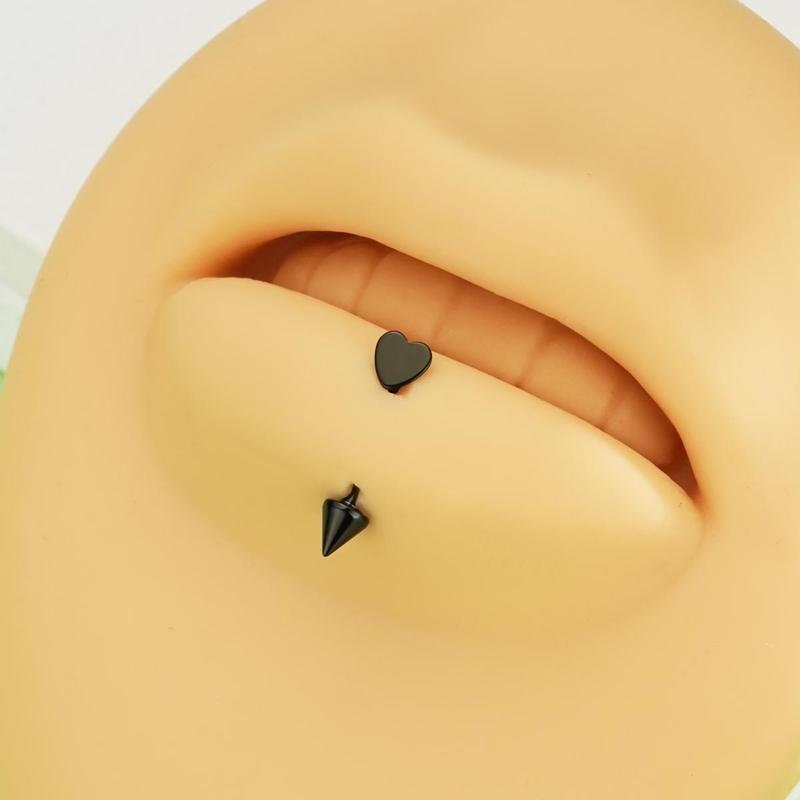Oufer 16G Titanium Flat Heart & Spike Eyebrow Rook Ring Vertical Labret Snake Bite in Gold Black Silver