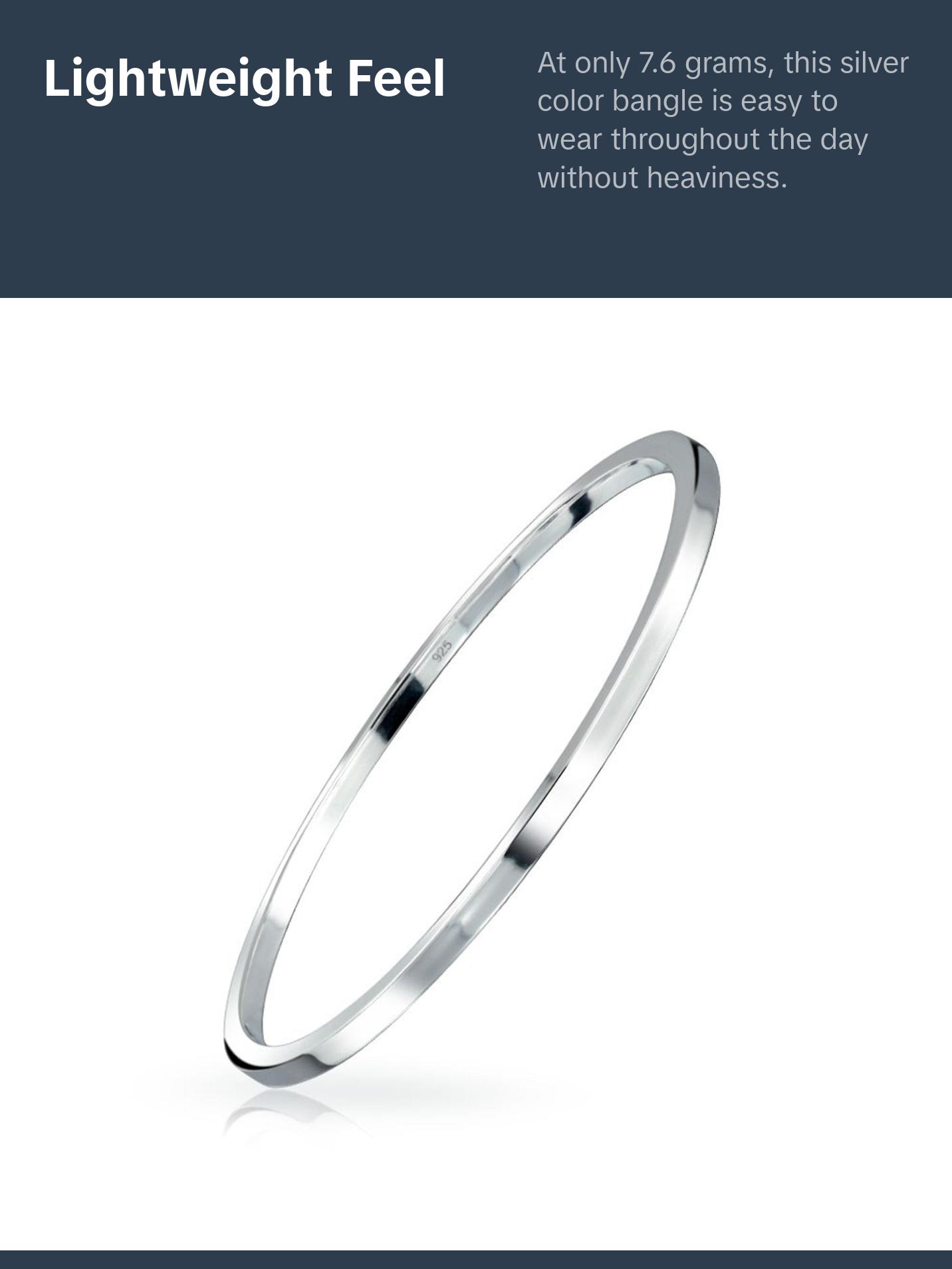 Strong Flat Square Stacking Smooth .925 Sterling Silver Bangle Bracelet