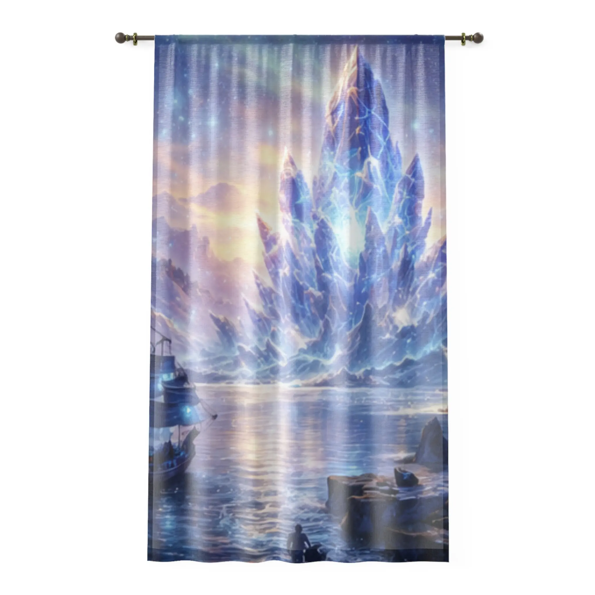 Ice Crystal Tower Window Curtain | Fantasy Seascape, Northern Lights