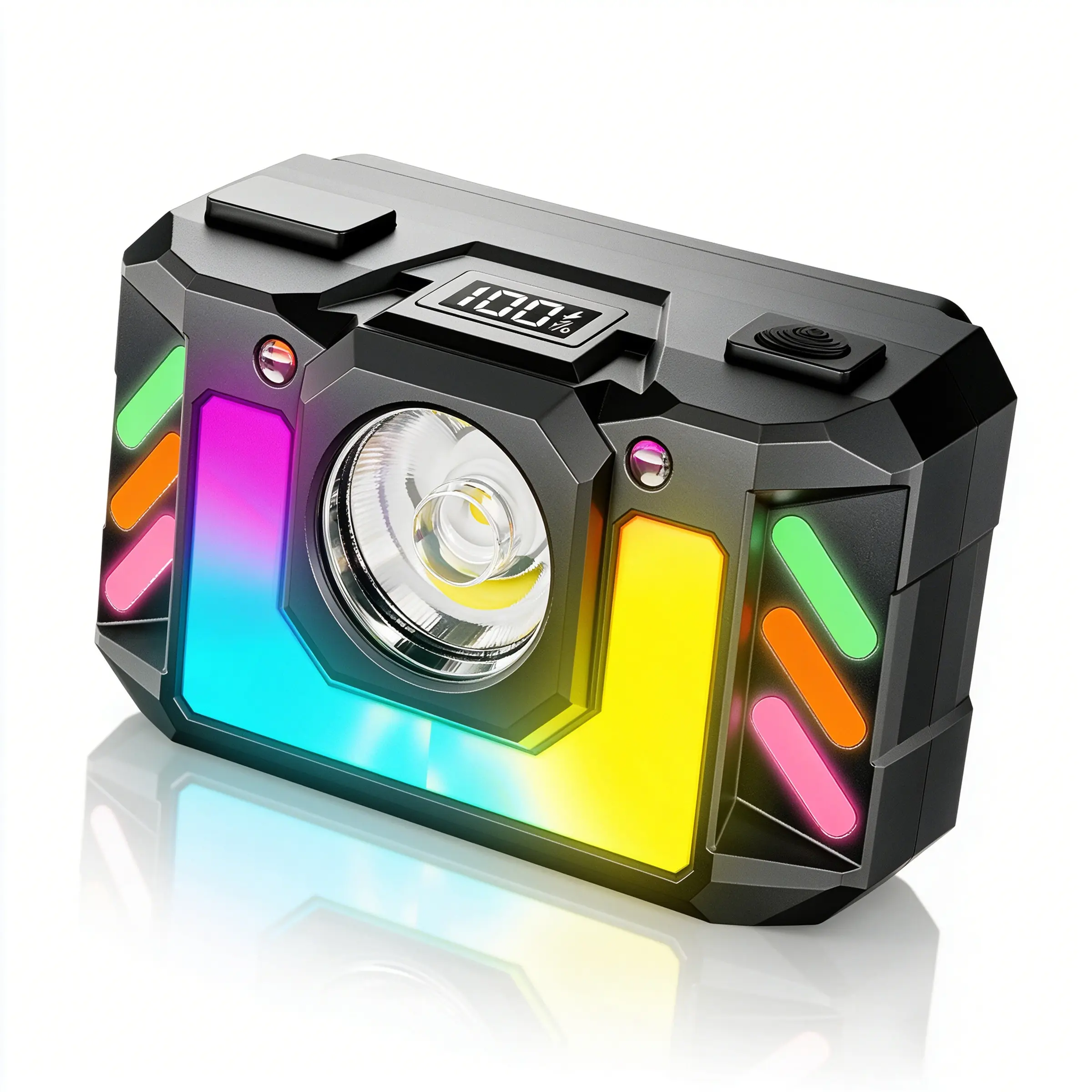 LED Rechargeable Hard Hat Headlamp for Hiking & Outdoor Work, Motion Sensor Lights, IPX4 Water Resistant, RGB Side Light, 4 Modes, 90° Tiltable Beam, Digital Battery Indicator