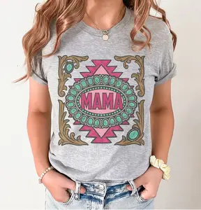 Vintage Western Tee Retro BOHO Mama Tshirt Turquoise Southwestern Graphic T-Shirt Womenswear Casual Mama Top Vintage Sublimation Print Shirt