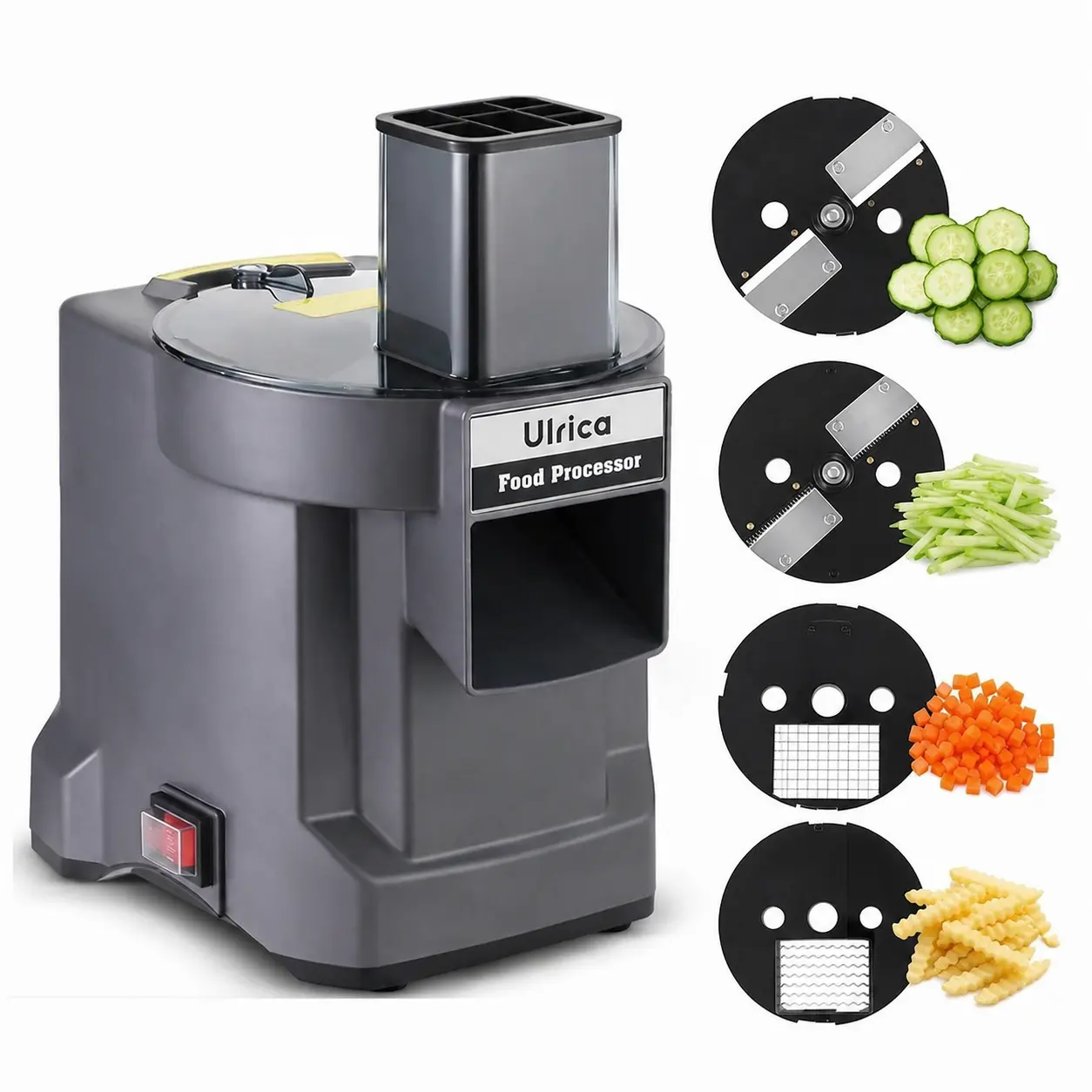 ULRICA 4-in-1 Electric Vegetable Slicer & Chopper, Multifunctional Food Processor with Dual Feed Chutes for Slicing, Shredding, Dicing & Wavy Cuts – Perfect for French Fries, Onions & Carrots
