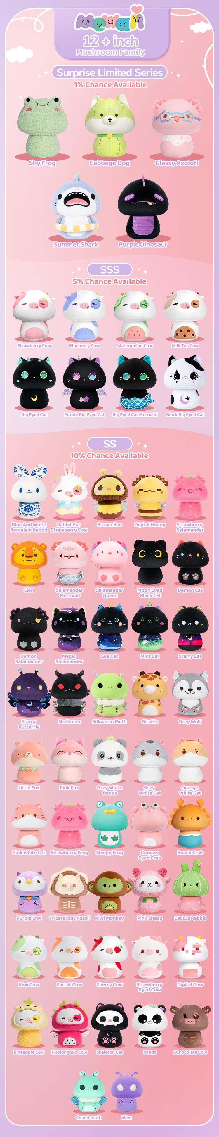 [100+ Styles] MeWaii Mystery Plush Bag – Cute Kawaii Stuffed Toys, Loooong & Mushroom Family Plushie Series, Surprise Gift for Kids, Girls, Boys, Halloween, Birthday Gift