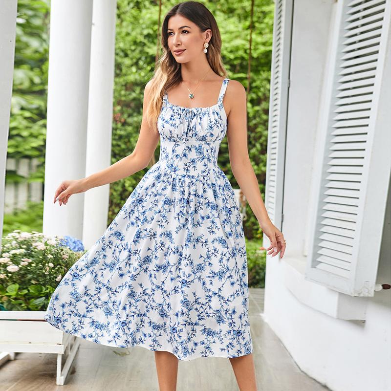 【Valentine's Day Limited】Grace Karin Women's Floral Midi Dress Corset Sundresses 2026 Summer Spring Vacation Milkmaid Dresses