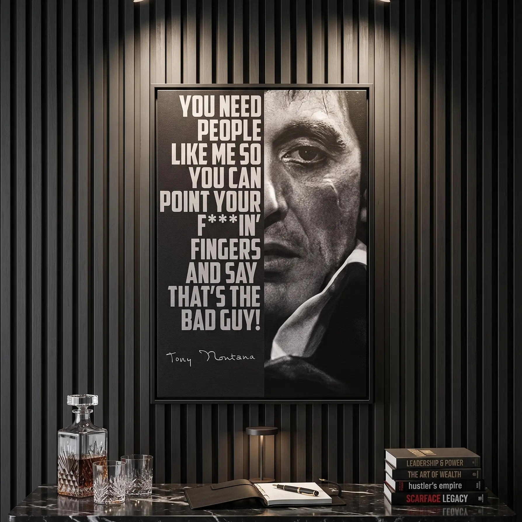 Scarface Tony Montana Quotes Print Wall Art - Artistic Creative Design Print, Mafia Boss Themed Home Office Decor for Men