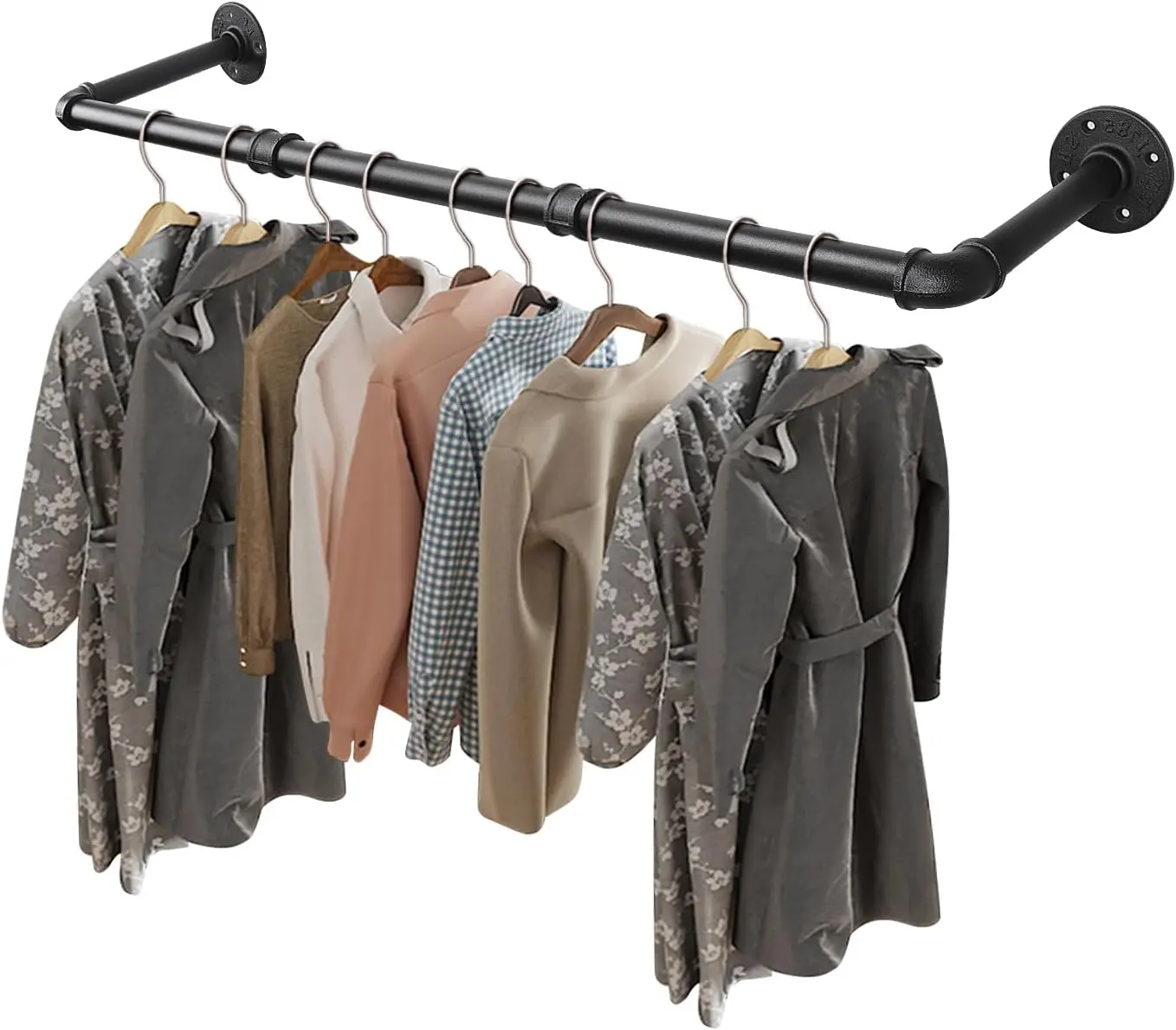 36-in Black Retro Industrial Pipe Clothes Rack - Heavy-Duty Detachable Synthetic Iron Wall-Mount Accessory, Space-Saving Multi-Purpose Hanging Bar for DIY Enthusiasts' Bedroom, Closet Laundry Storage (Easy Installation), 36 Inch