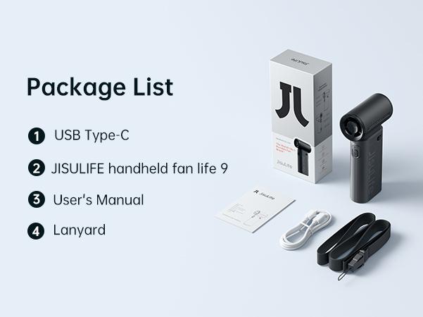 JISULIFE Handheld Fan Turbo Strong Wind Fashion Mini Pocket Fan 5 Speeds Up to 18H Cooling Rechargeable Portable Fan for Travel & Desk with Lanyard & USB Type-C Charging