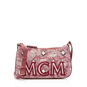 Pre-owned MCM Leather Crossbody Bags Vintage Monogram Jacquard Aren Mini Shoulder Bag
