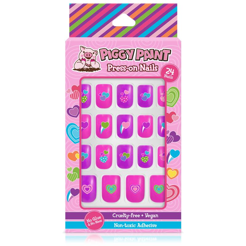Piggy Paint Happy Hearts Piggy Press-on Nails for Kids 24 Cruelty-free Vegan Press-on Nails with Non-toxic Adhesive Perfect for Play & Dress-up