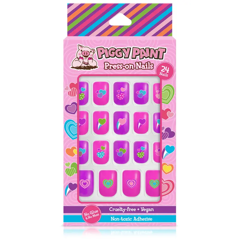 Piggy Paint Happy Hearts Piggy Press-on Nails for Kids 24 Cruelty-free Vegan Press-on Nails with Non-toxic Adhesive Perfect for Play & Dress-up