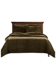Hiend Accents Unisex Green Stella Faux Silk Velvet 3-Piece King Quilt Set - Pk6700-Kg-Go