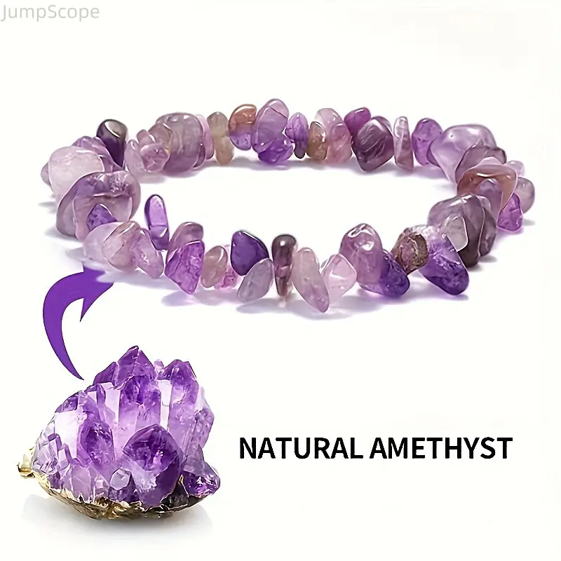 Natural Amethyst Chip Bead Stretch Bracelet, Healing Crystal Jewelry for Spiritual Balance, Calm Energy, Indoor Meditation Leisure Activities