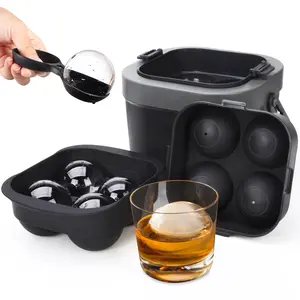 TOIAMOI Clear Ice Ball Maker Mold, 4×2.4" Round Ice Balls, Silicone Tray with Lid, Easy Release for Whiskey