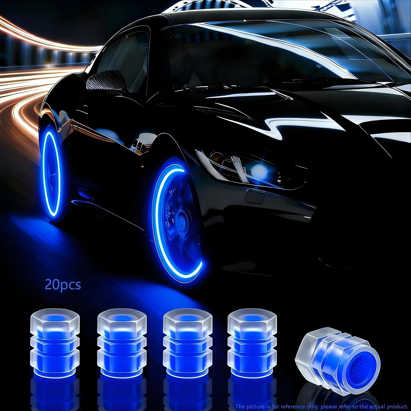 20-Count Glow-in-the-Dark Tire Valve Caps, Tyre Caps, Fluorescent Universal Car & SUV Accessories, Automotive Decorative Parts, Gift for Car Owners