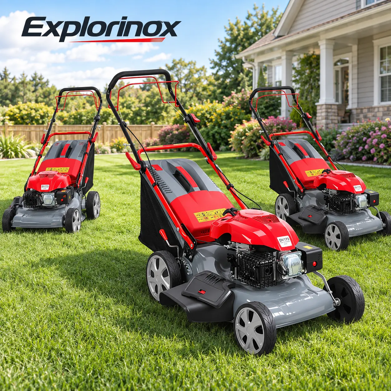 Explorinox DU12176-51B3 20-Inch Self-Propelled Lawn Mower 173cc Gas Engine with 60L Grass Tank Adjustable Height for Yard Patio Landscaping, Lawn Mower Tool, Garden Lawn Mower