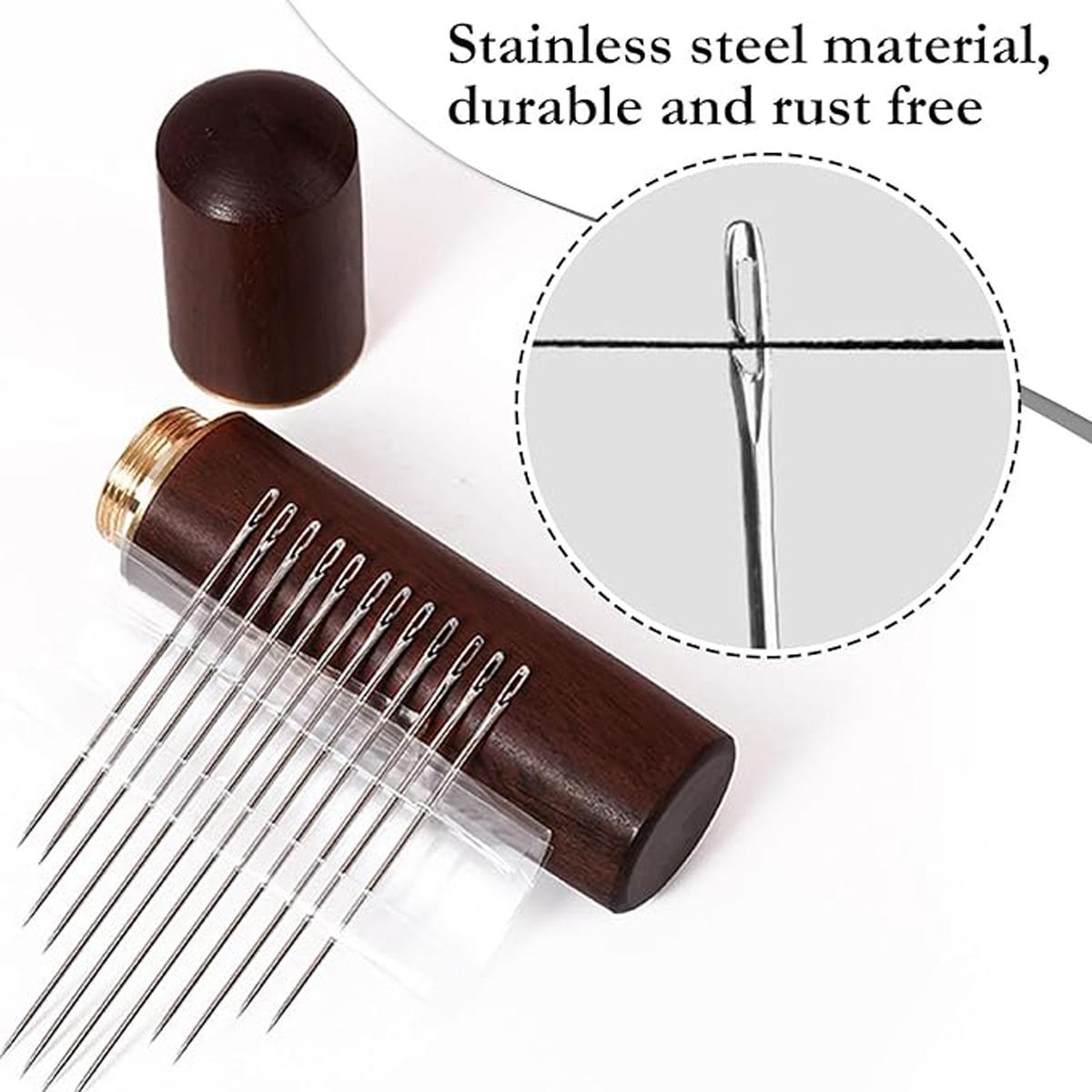 30Pcs Self Threading Sewing Needles Sets Large Gauge Needle Hand Sewing Needle Embroidery Needles with Wooden Case for Knitting Mending DIY Handsewing Art Crafts