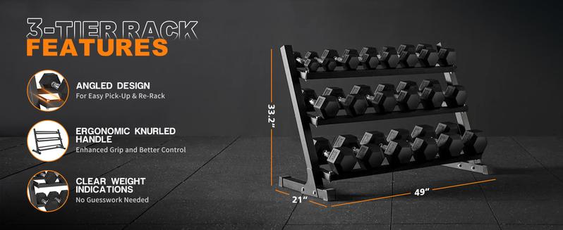 MIKOLO Dumbbell Set with Rack, Rubber Hex Dumbbells with Chrome Handles, Multiple Weight Options 450/550LB for Home Gym Strength Training