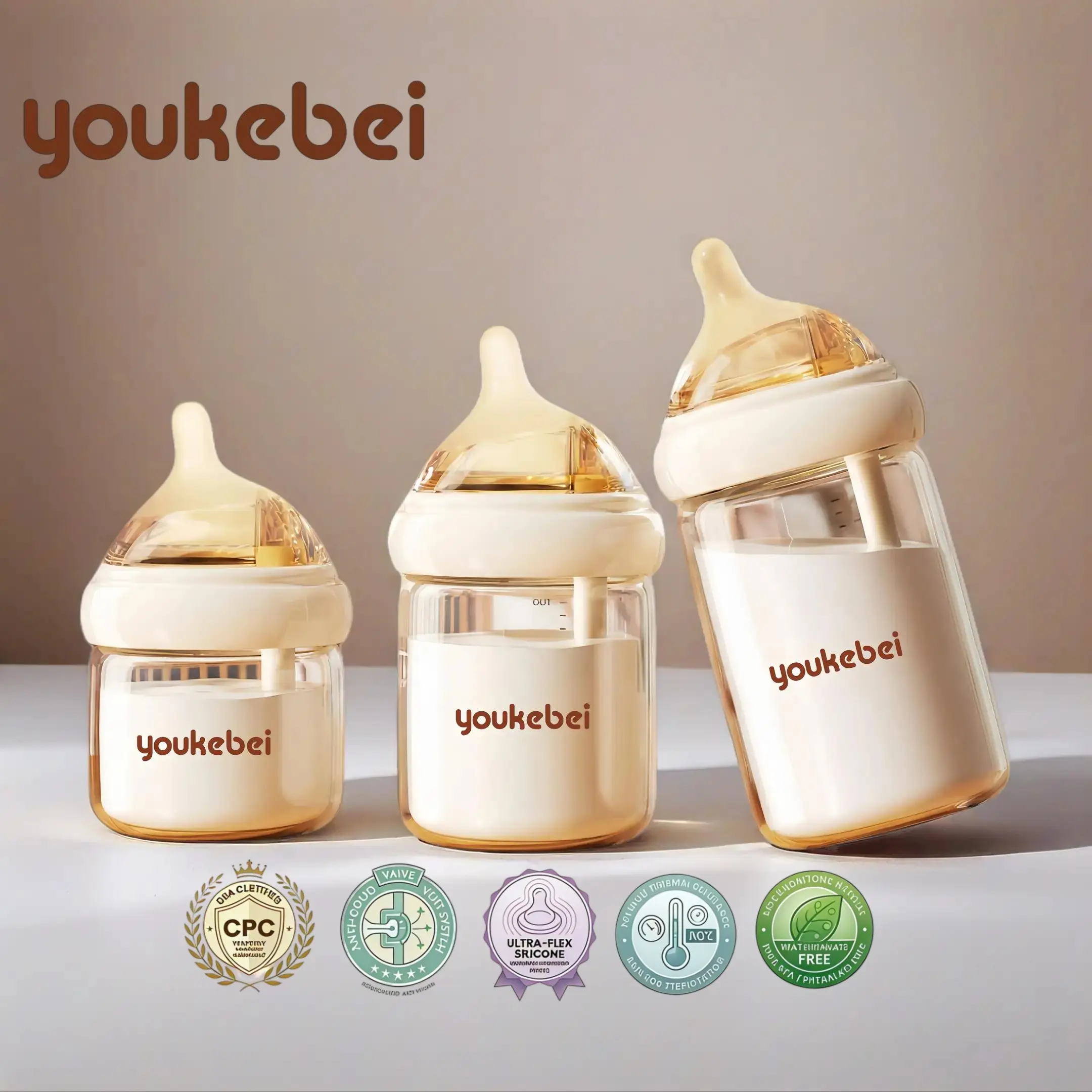 youkebei Newborn Bottles, Borosilicate Glass 2-Pack for Breastfeeding Babies, Anti-Colic with Vent System and Breast-Like Nipple, 0-6M, 2.7oz & 5.4oz, Bottles For Breastfeeding Babies, Feeding Accessories, Baby