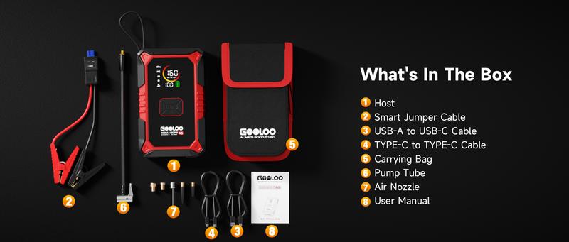 GOOLOO A5 Jump Starter with Air Compressor, 4000A Car Battery Jump Starter (All Gas/10.0L Diesel) with 160PSI Tire Inflator Auto-Off, 45W Output Power Bank, 12V Jump Box Car Jumper Starter Portable