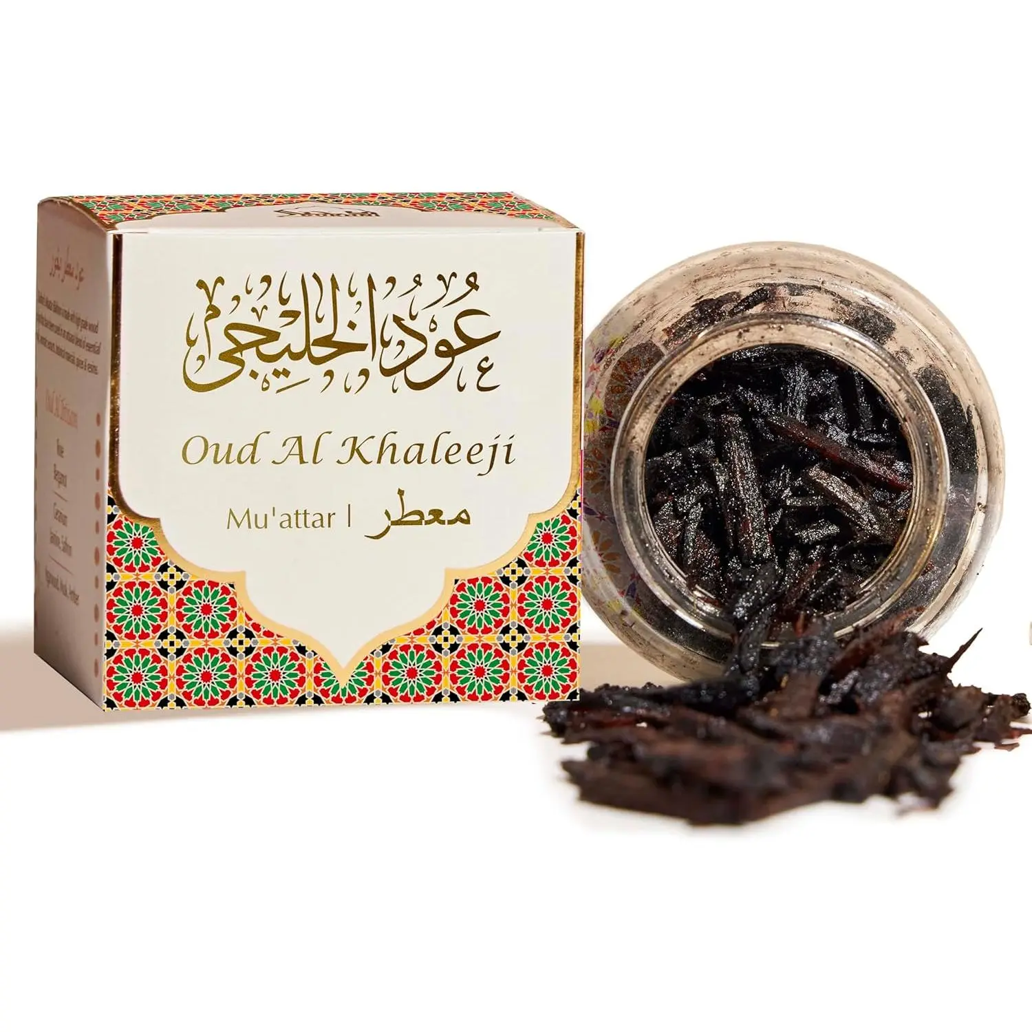 Dukhni Oud Al Khaleeji Muattar Bakhoor Incense Jar (40g), Aromatic Wood Chips, Deep Oud Blend, Home Fragrance Scent for Room, Prayer Time, Ramadan-Eid Gifts