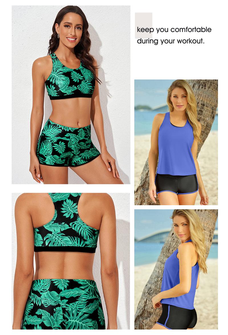Aleumdr Womens Athletic 3 Piece Tankini Swimsuits with Shorts Swim Tank Tops with Sports Bra and Boyshorts Bathing Suits Sport Swimming Clothing Beach