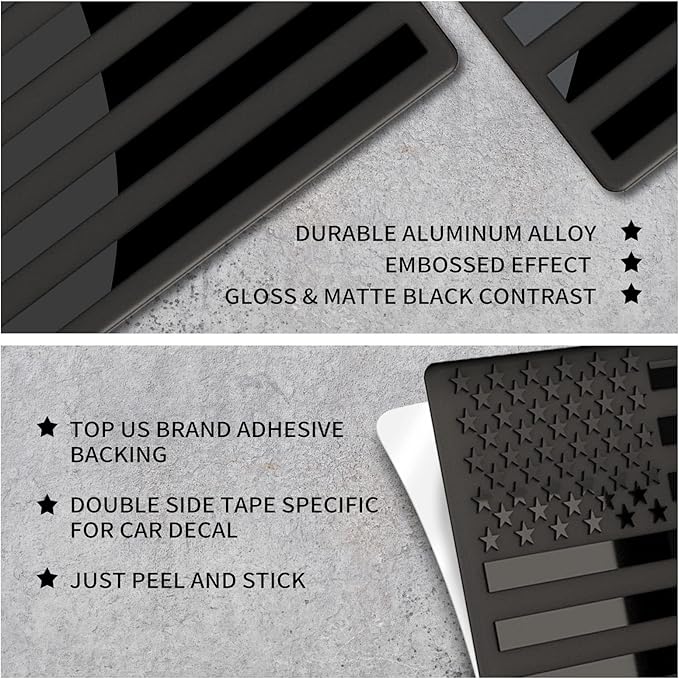 【FaddishDeal】4-PCS American Flag Badge Decals, black metal American Flag decals forward and reverse set car truck stickers.