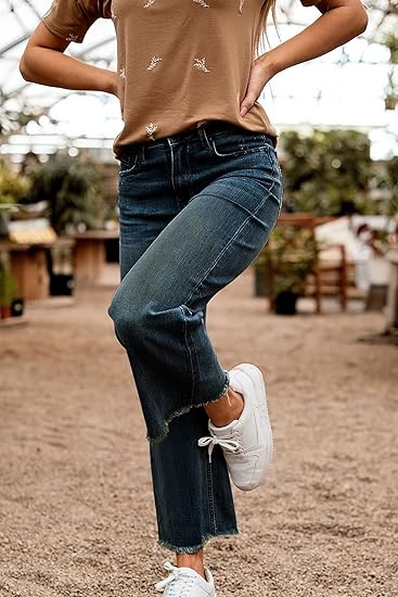 SHAPUM Mid Rise Wide Leg 90S Vintage Zipper Fly Raw Hem Womenswear Bottom 306 Loose-fitting Cropped Jeans