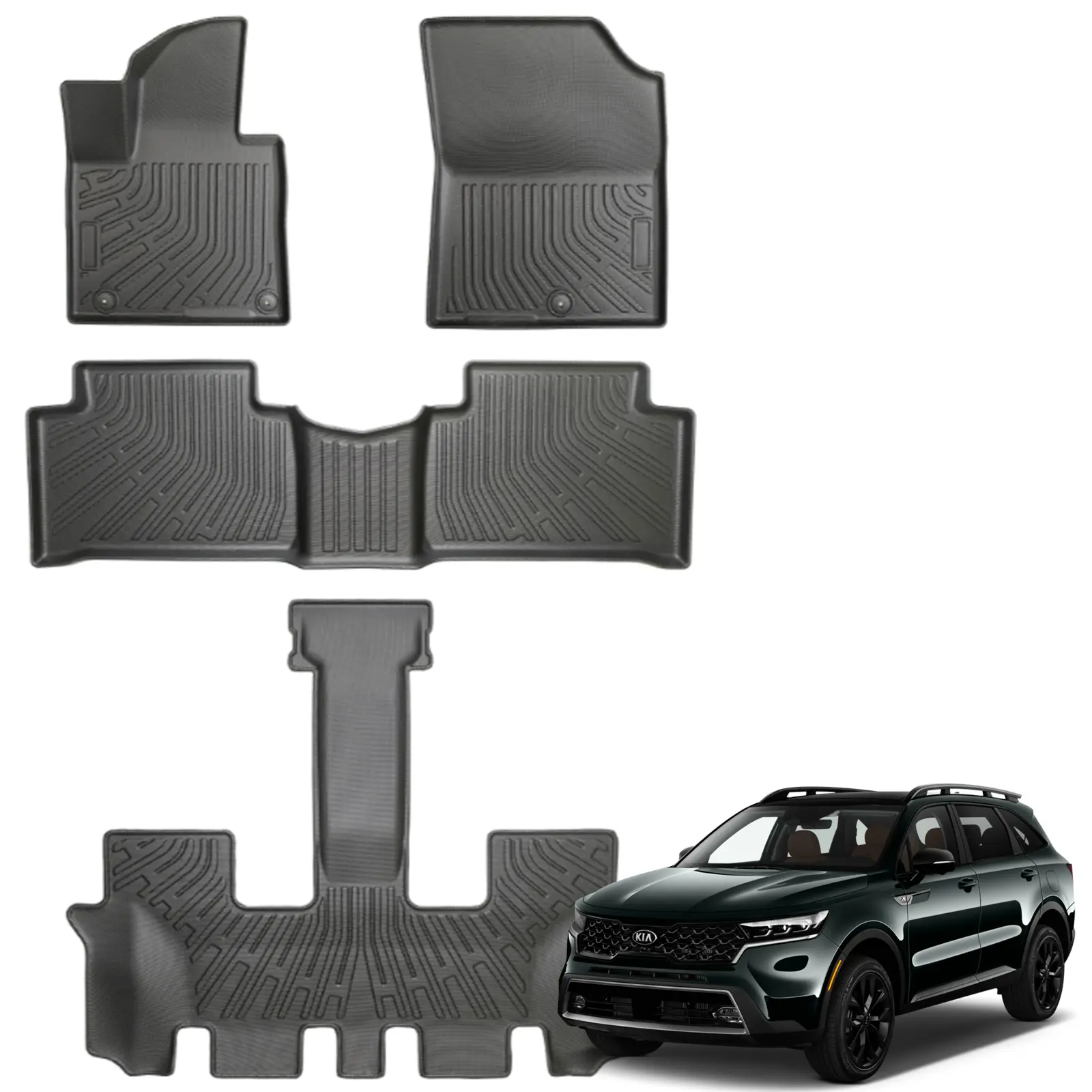 Canvcle All-Weather TPE Floor Mats, Full Set Car Accessory for Kia Sorento 6/7-Seat 2021-2026 Gas Model, 1st/2nd/3rd Row Black Vehicle Protector