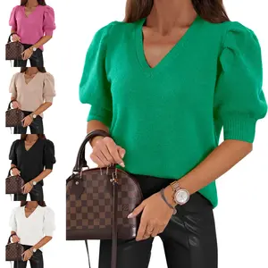 LAICIGO Women's Fashion Puff Short Sleeve Sweater Tops Spring Summer Trendy Casual Elegant T Shirts Blouses