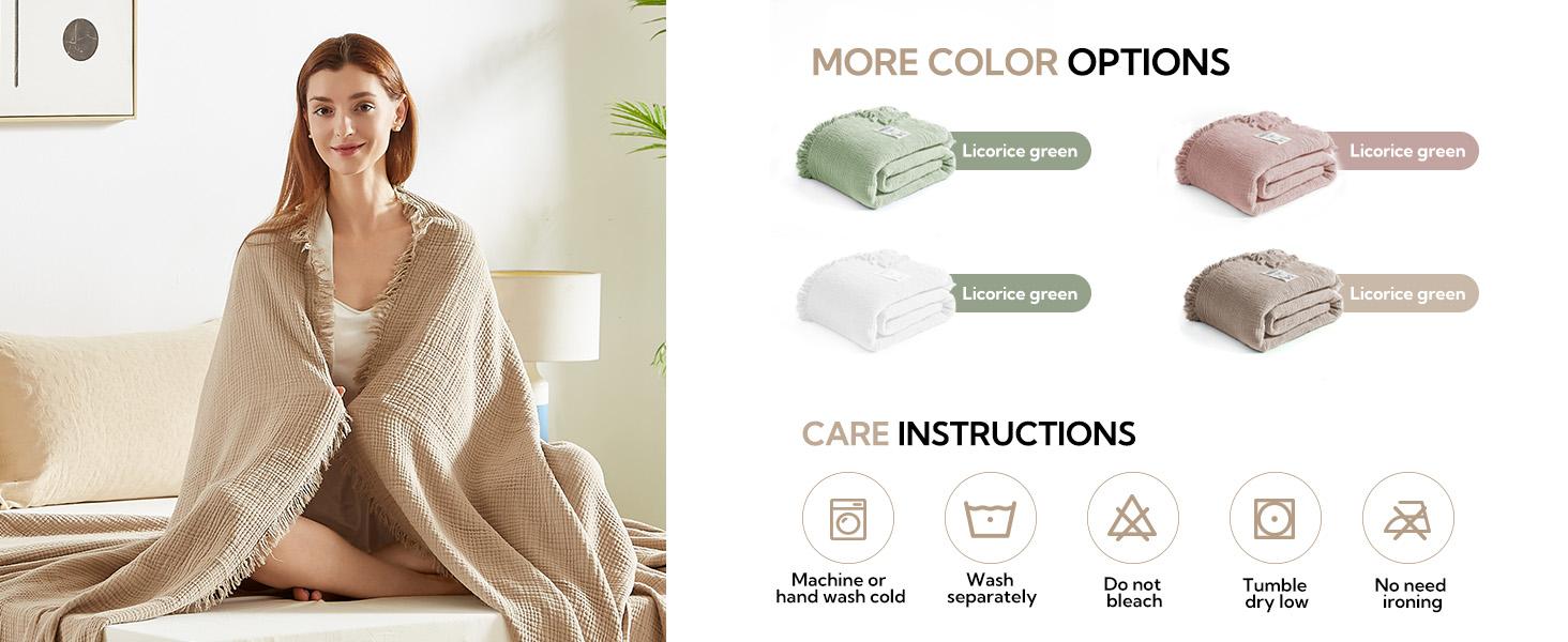 【Spring Glow Up】SOULFUL I 100% Cotton Muslin Blanket I Warmth against the cold | Four-sided fringe I Luxurious and softer  Best Gift Kids Bedroom  blanket