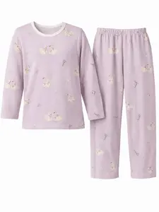 Lavender Swan Thermal Merino Wool Pajama Set Soft Constant-Temperature Homewear