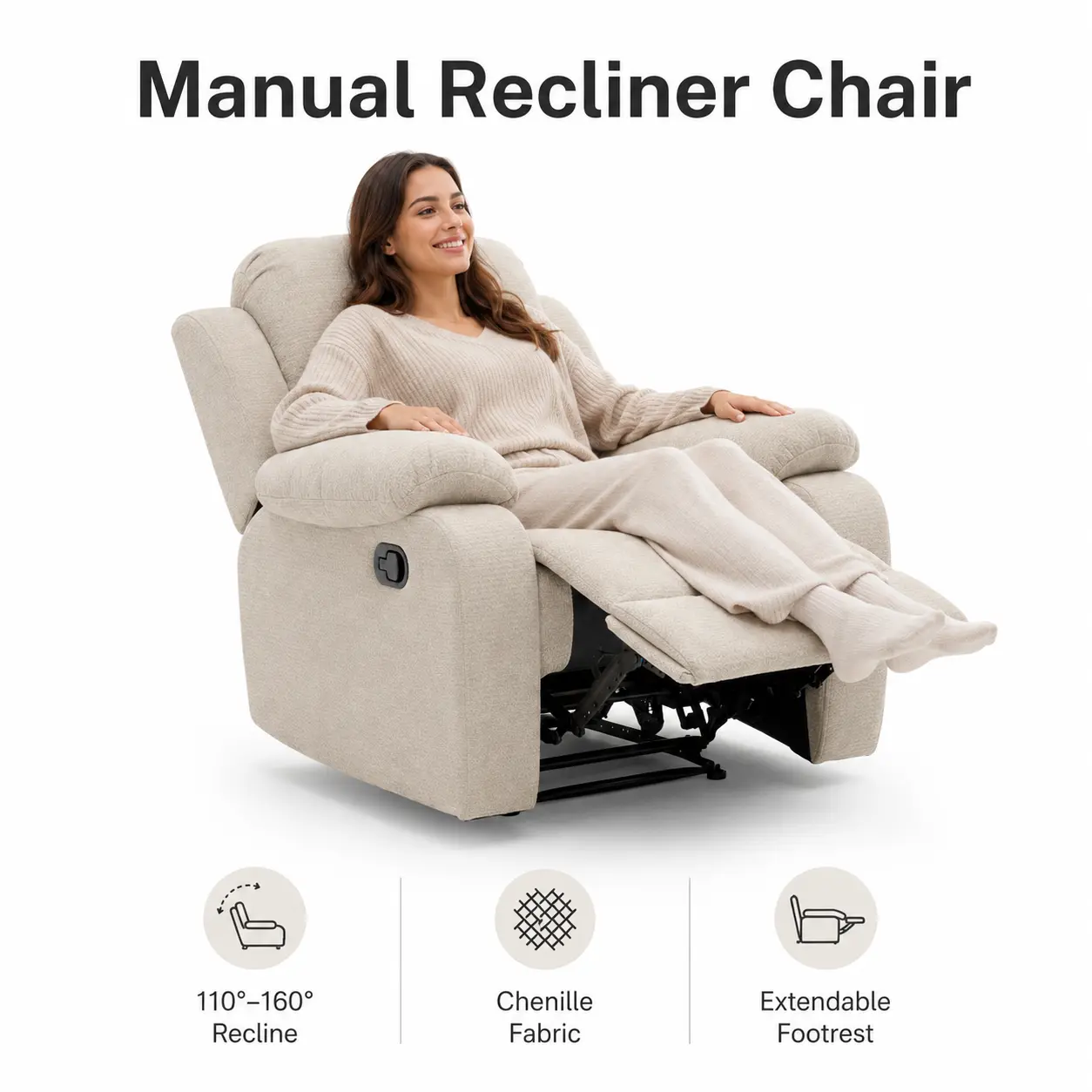High-End Recliner Convertible Sofa, 1-Piece Indoor Furniture Chair with Dual Sitting-to-Reclining Function for Lazy Days