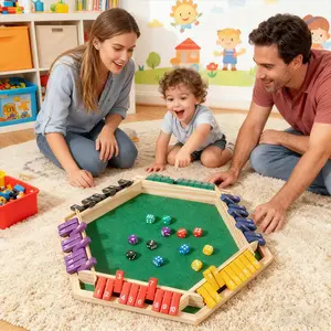 Classic Wooden Tabletop Dice Game with 12 Dice for 1-6 Players Ideal for Family Gatherings Holidays Halloween Christmas