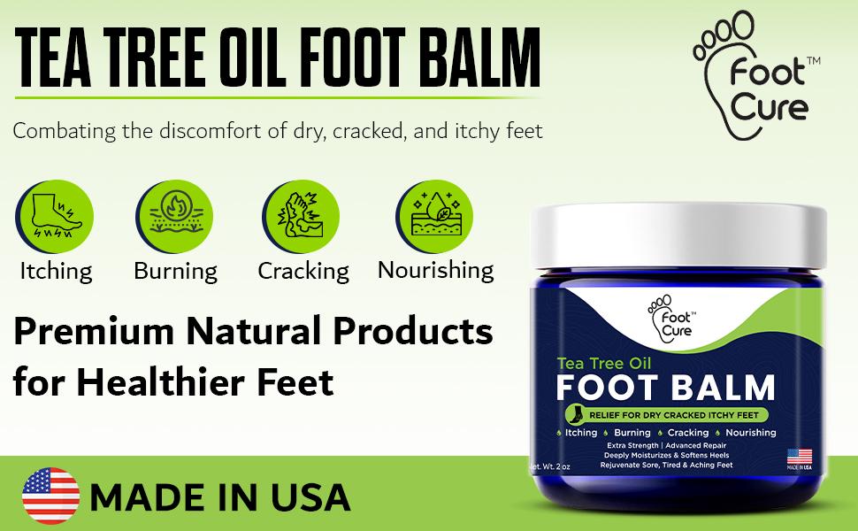 Foot Cure Tea Tree Foot Balm for Dry Cracked Feet Moisturizing Repair Cream Soothes Rough Heels and Odor Care