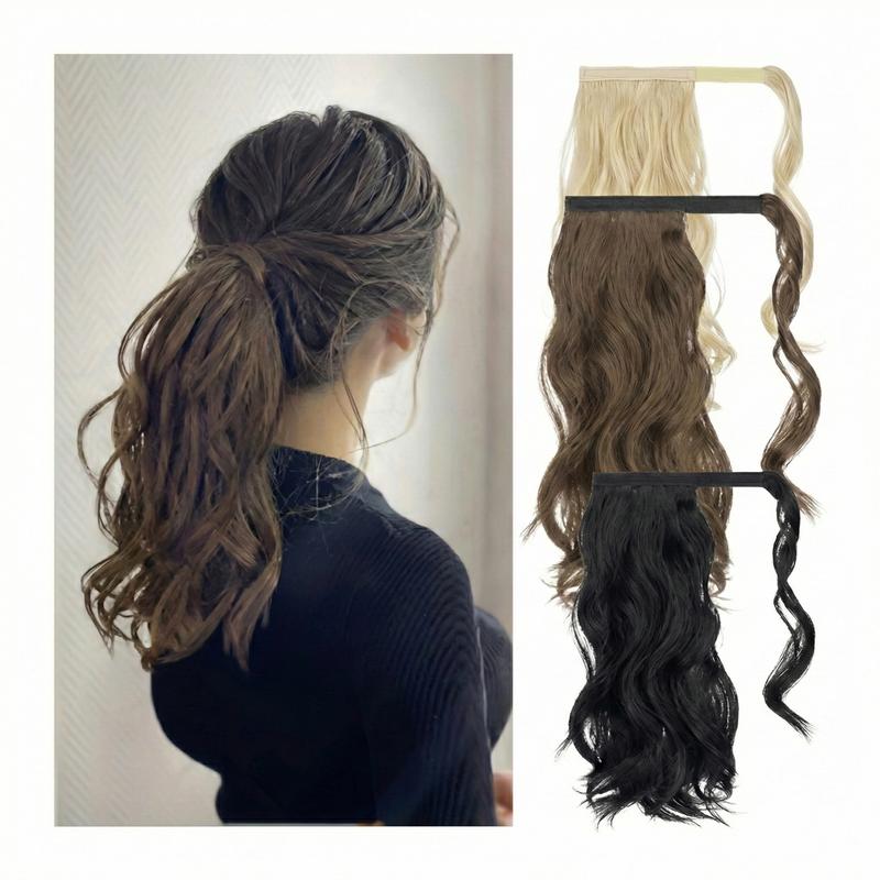 WearNGO 14 Inch Magic Paste Ponytail Extension, 100g 1 Piece Wavy Curly Synthetic Hairpiece, Seamless Invisible Wrap Around Pony Tail for Women, Heat Resistant (Multiple Colors)