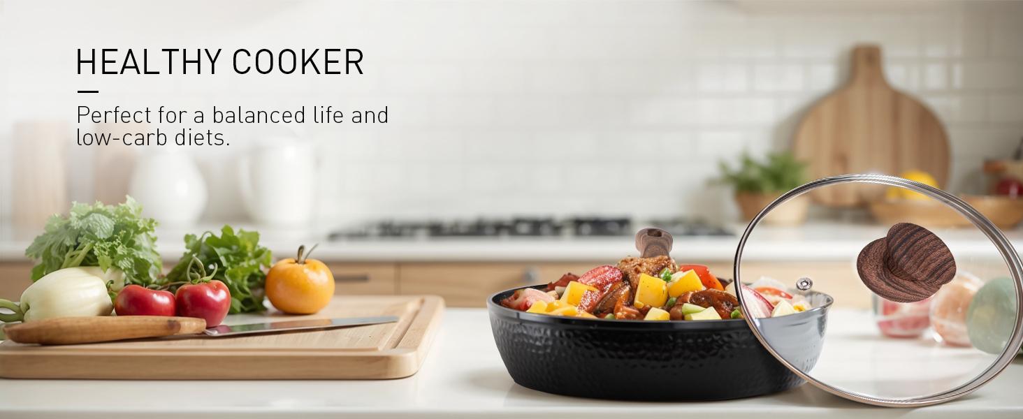 Kitchen Academy 12/17/30 Piece Premium Cookware Set, Triple Coated Nonstick Pots and Pans Set, Aluminum Construction for Stovetop & Oven, Includes Cast Iron Skillet and Casserole