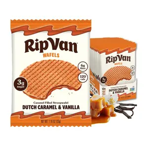 Rip Van Wafels Dutch Caramel & Vanilla Stroopwafels, Healthy Snacks, Non-GMO, Low Calorie, Low Sugar (3g), Office Snacks, Keto Friendly, 12 Count