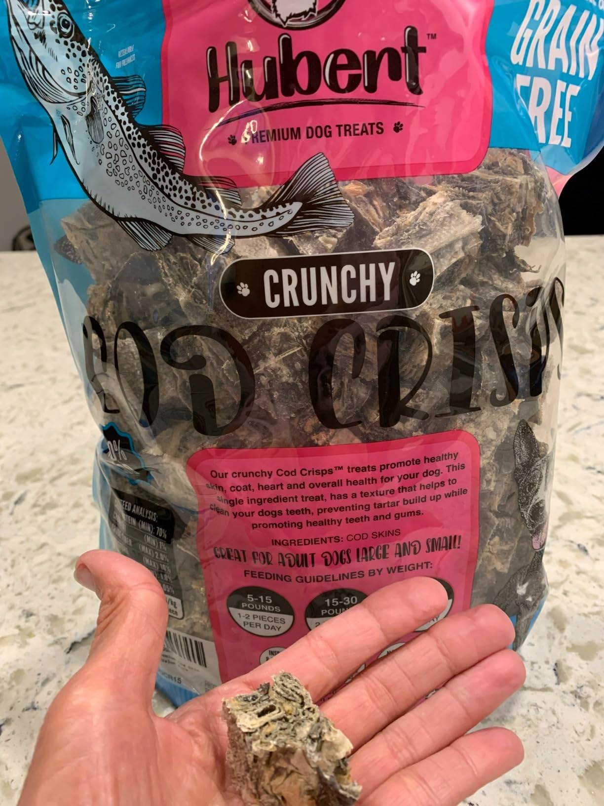 Crunchy Cod Skin Dog Treats By Hubert Pet | All-Natural, Single Ingredient, High Protein Puppy Chews