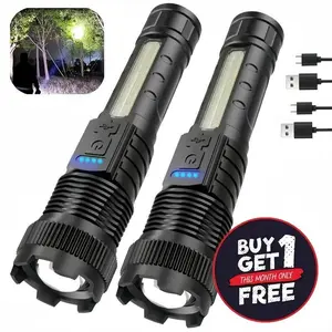 Super Bright Zoomable Flashlights 2x 6 Modes COB Side Light 200M Beam USB-C Rechargeable for Camping Emergencies Outdoor Use