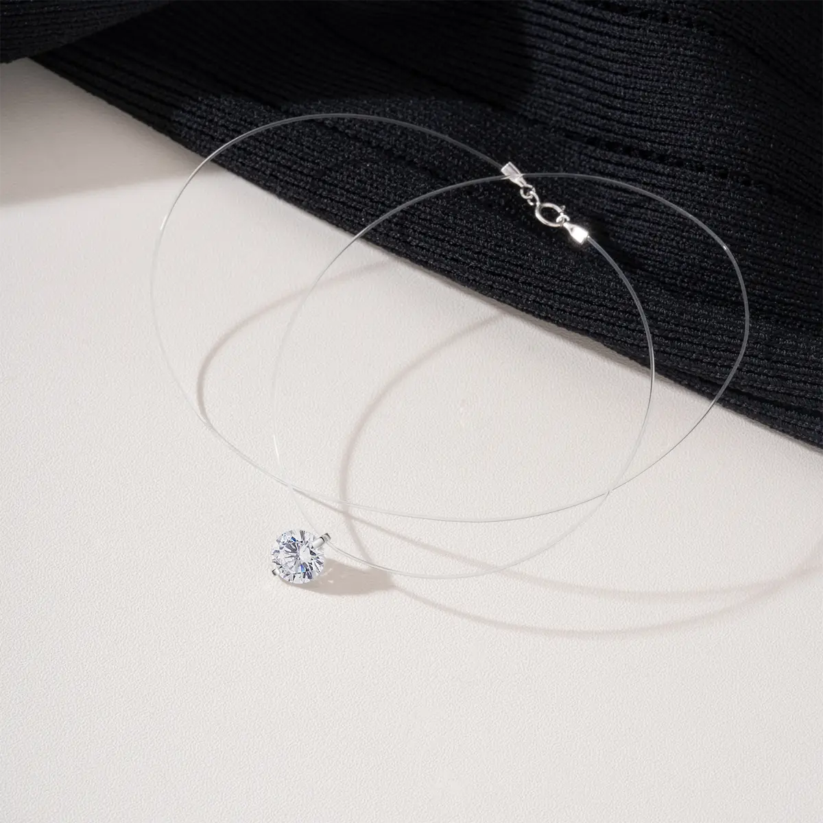 Women's Dainty Invisible Fishing Line Collar Chain Necklace Pendant - 6MM/8MM/10MM Cubic Zirconia Accessory Necklace, 20-in, 1.5g Optical Illusion Design Female Jewelry for Bridesmaid Proposals & Daily Wear