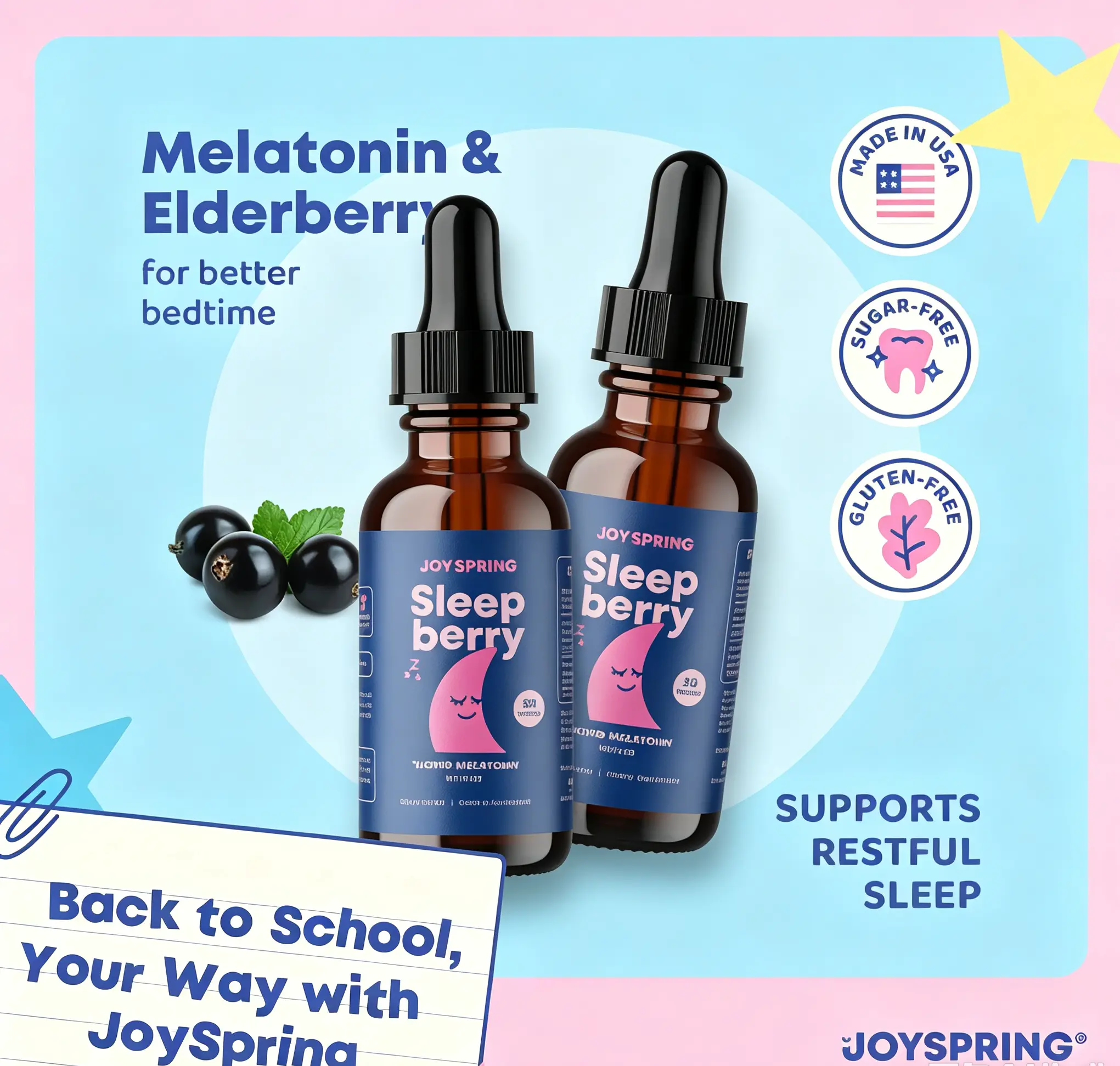 （Flash Sale）JoySpring SleepBerry Natural Sugar-Free Sleep Aid for Kids with Melatonin & L-Theanine | 30, 60, 120 Day Supply